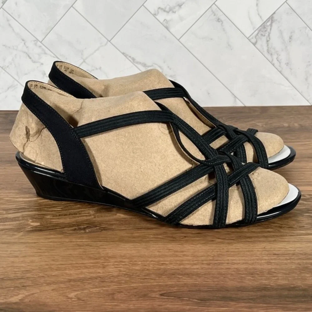 9W 9 WIDE WIDTH Lifestride Womens Yaya Dark Navy Blue‎ Low Wedges Sandals Shoes
